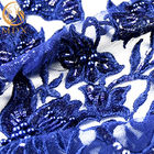 135cm van de het Kantstof van Breedte Marineblauwe Geborduurde Tulle de Manierhandwork