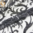 Zachte 3D Zwarte Geborduurde het Kantstof van Mesh Beaded Lace Fabric 1 Yard