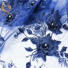 Donkerblauwe het Kantstof van de Huwelijkskleding de Decoratie van 55 duimbreedtebergkristallen