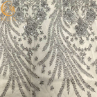 Grey Heavy Handmade Beaded Lace-Stof voor Modeshowkleding
